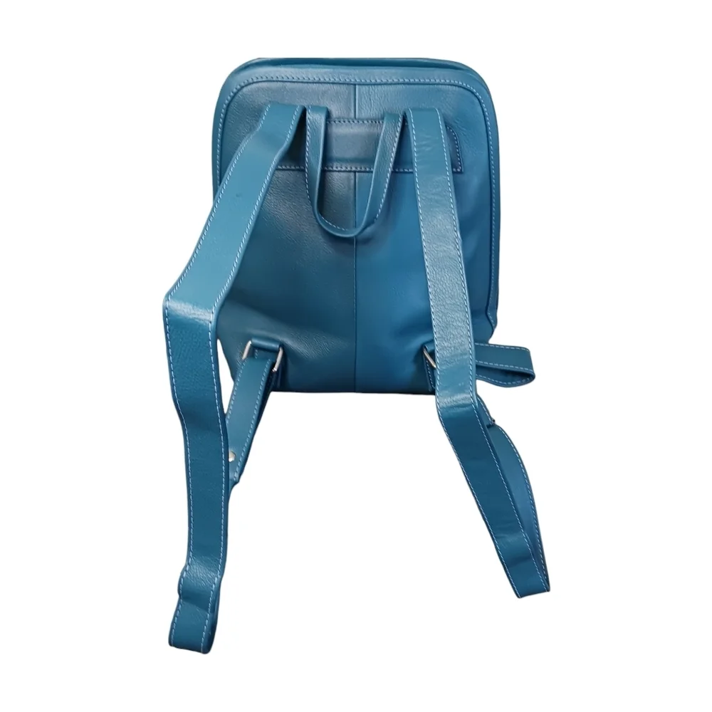 Womens 100% Leather Backpack Style Handbag Teal Blue Animal Print NWT metallic